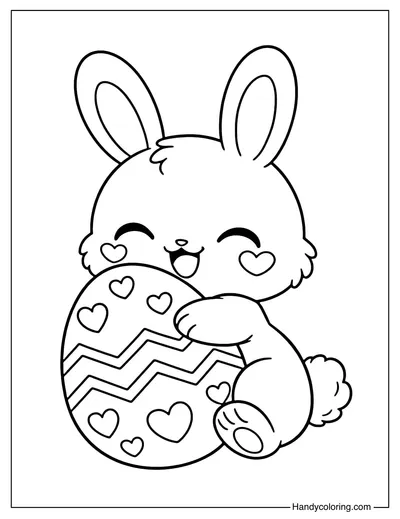 Easter Bunny Hugging Egg To Color