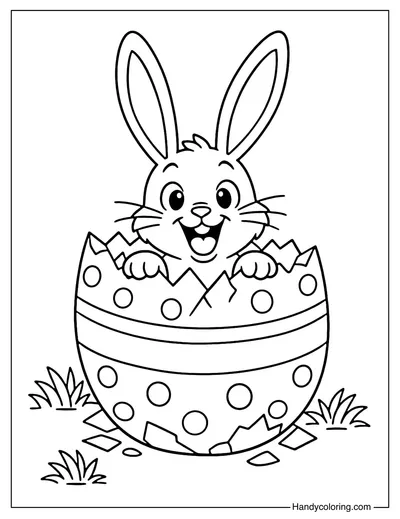 Easter Bunny Peeking from Giant Egg