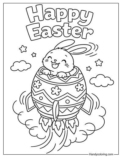 Easter Bunny Sitting in an Rocket Egg