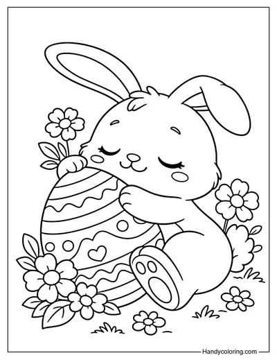 Easter Bunny Sleeping and Hugging a Large Egg