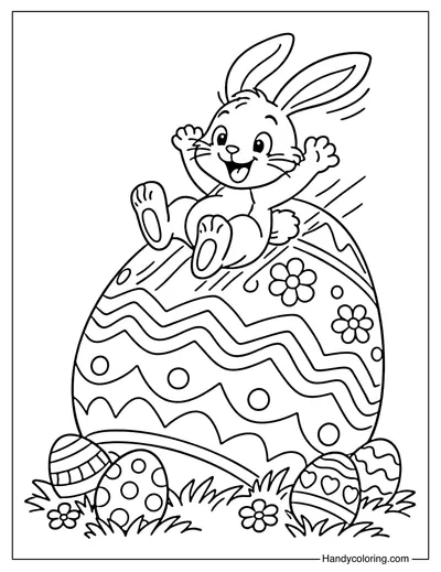 Easter Bunny Sliding on Egg