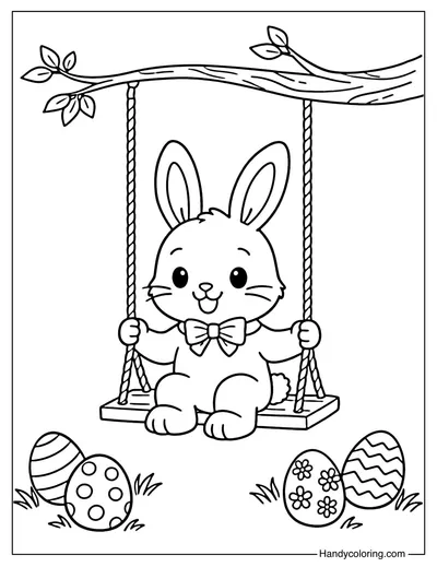 Easter Bunny Swinging on Tree Swing