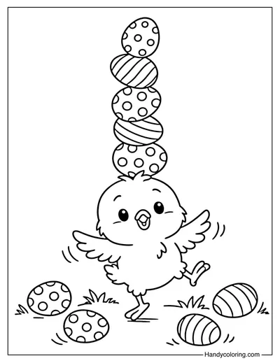 Easter Chick Balancing Eggs Tower