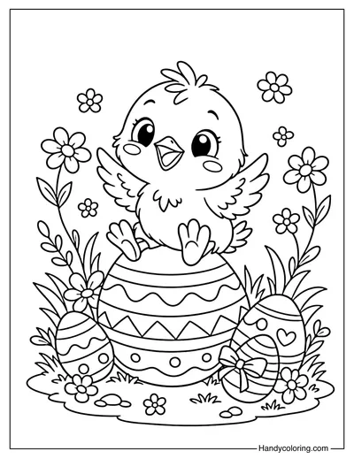 Easter Chick Sitting on Egg
