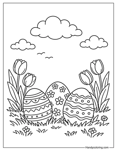 Easter Eggs in Spring Garden