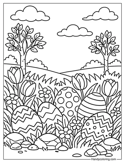 Easter Garden Egg Hunt Scene
