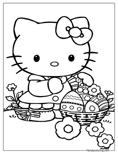 Easter Hello Kitty Free Coloring