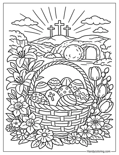 Easter Scene Coloring Page