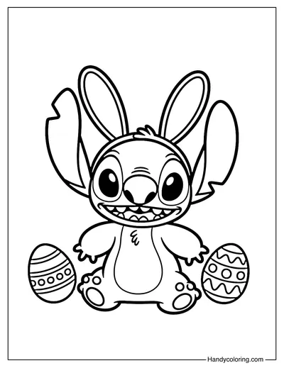 Easter Stitch Wearing Bunny Ears and Smiling