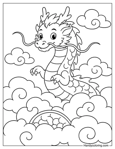 Eastern Dragon Peeking Through Layered Clouds