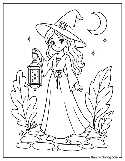 Elegant Witch with Lantern