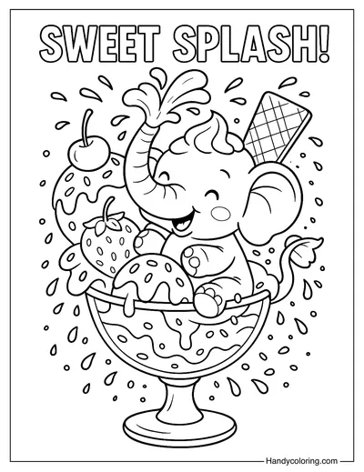 Elephant Sundae Splash Coloring Page