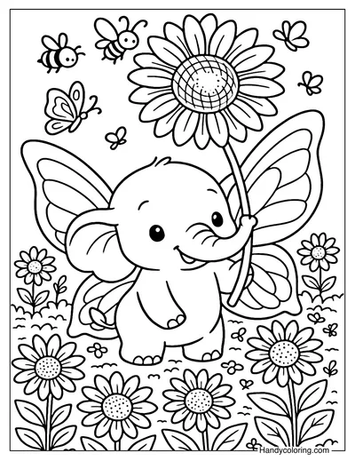 Elephant Sunflower Shade Coloring Page