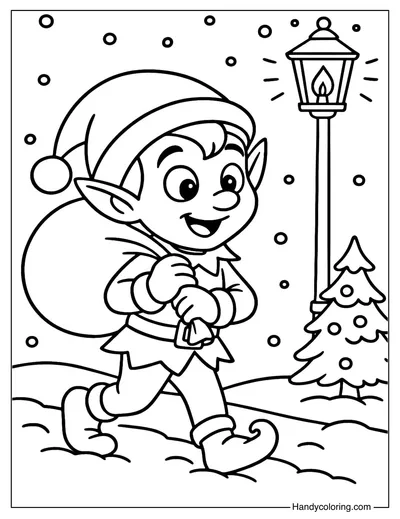 Elf Delivering Christmas Gifts Coloring Page