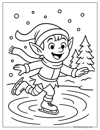 Elf Ice Skating Coloring Page