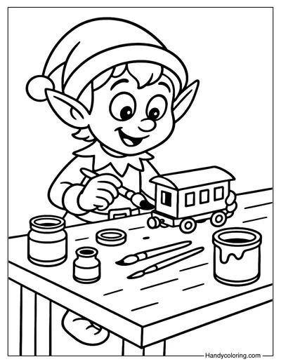 Elf Making Toy Train Coloring Page