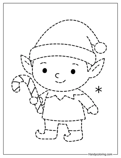 Elf Tracing Christmas Coloring Page