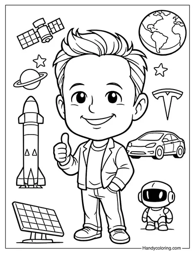 Elon Musk Cartoon Coloring Page