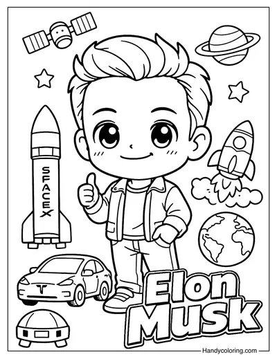 Elon Musk Chibi Coloring Page