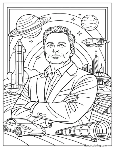 Elon Musk Coloring Page PDF Free