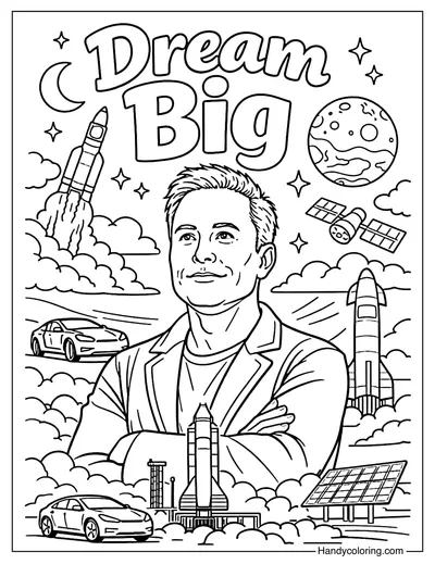 Elon Musk Dream Big Coloring Page