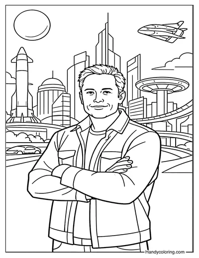 Elon Musk Future World Coloring Page