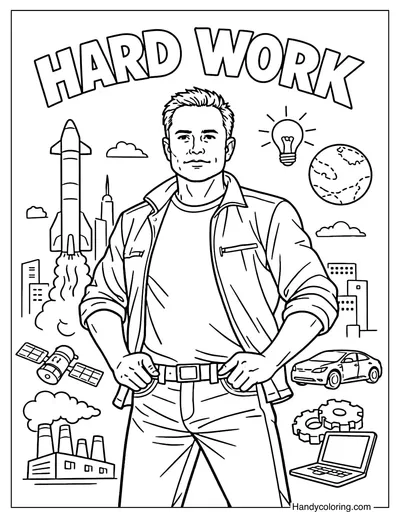 Elon Musk Hard Work Coloring Page