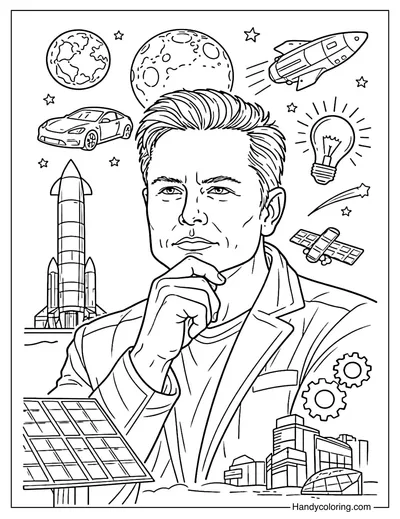 Elon Musk Tech Founder Coloring Page
