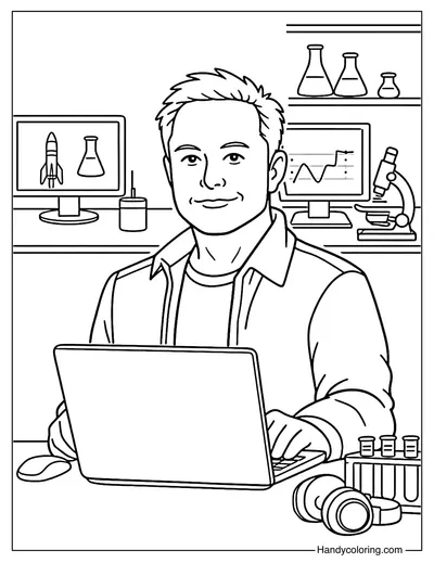 Elon Musk Technology Lab Coloring Page