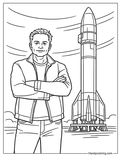 Elon Musk with Rocket Coloring Page