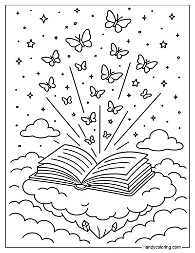 Enchanted Butterfly Book Coloring Page