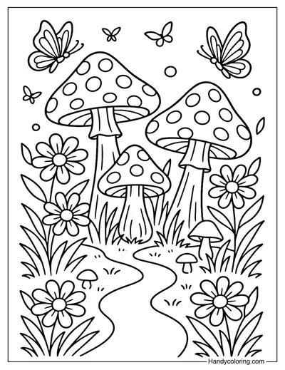 Enchanted Mushroom Path Coloring Page