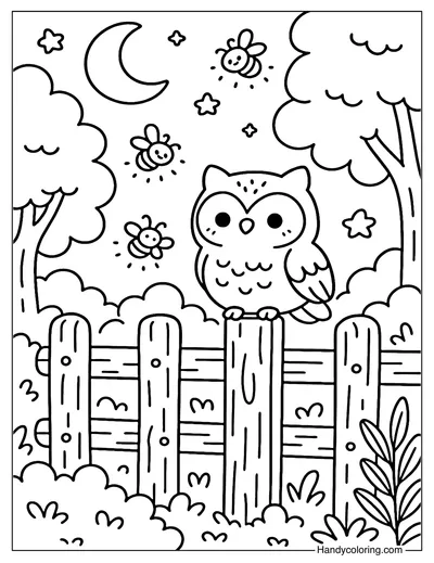 Enchanted Night Fence Coloring Page
