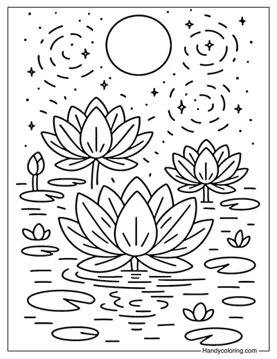 Enchanted Waterlily Pond Coloring Page