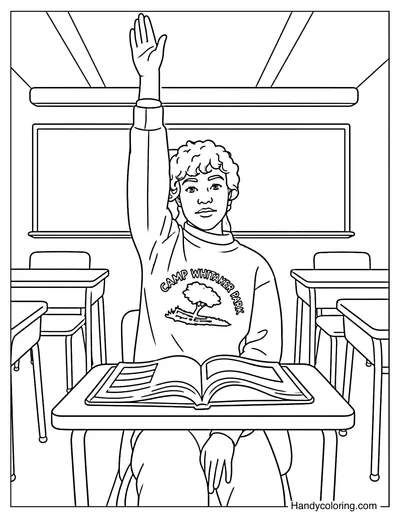 Erica Sinclair Raising Her Hand in Class