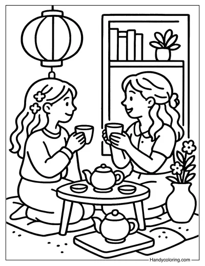 Evening Chat Nook Coloring Page