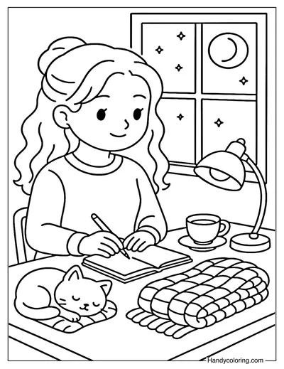 Evening Sketch and Tea Coloring Page