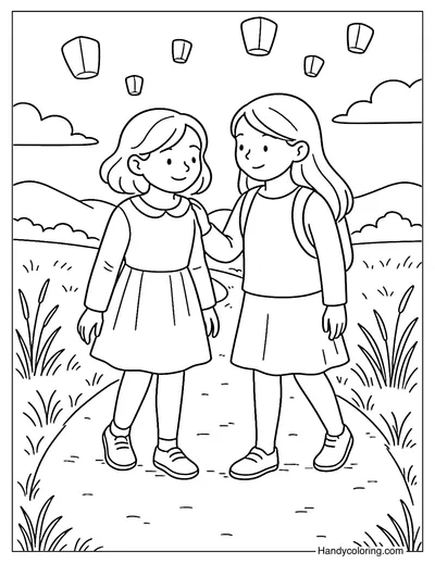 Evening Walk Friendship Coloring Page