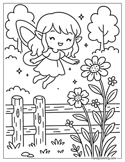 Fairy Fence Coloring Page