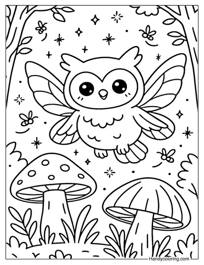 Fairy Forest Owl Coloring Page