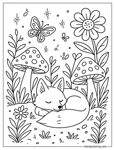 Fairy Garden Fox Coloring Page