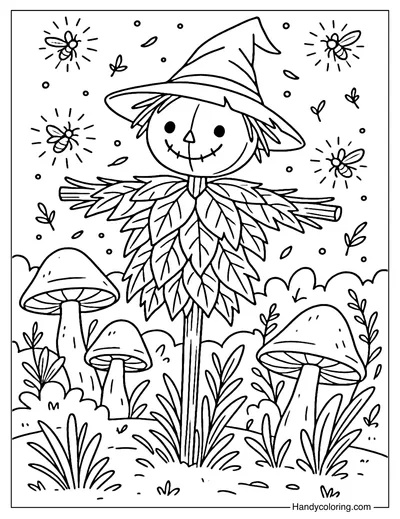 Fairy Garden Scarecrow Coloring Page