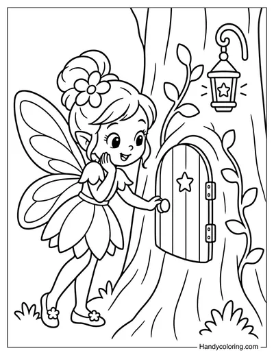 Fairy Opening a Tiny Door in a Tree