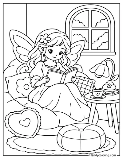 Fairy Relaxing in a Cozy Reading Nook
