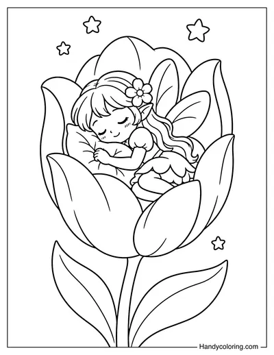Fairy Sleeping Inside a Tulip Bloom