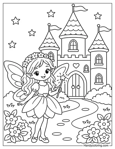 Fairy Standing in Front of a Tiny Castle