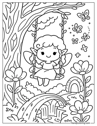 Fairy Swing Coloring Page