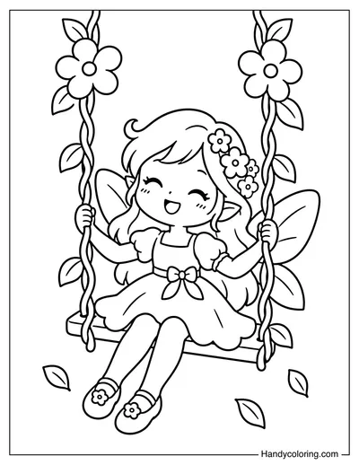 Fairy Swinging from a Flower Vine