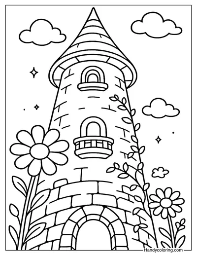 Fairy Tale Tower Upview Coloring Page