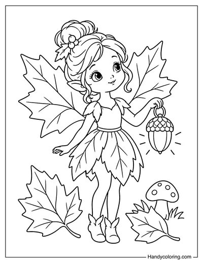 Fairy with Maple Leaf Wings Holding an Acorn Lantern
